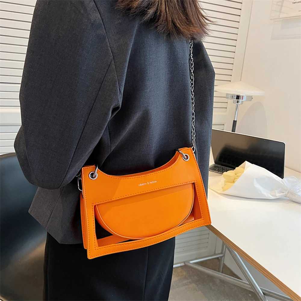 Bright Orange Green Casual Crossbody Bag Cut-out Shoulder Purse With Chain Women Underarm Bag Creative Design Crossbody PackT251213