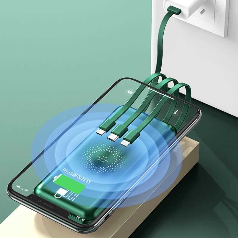 20000mAh Wireless Power Bank Built in Cable Portable Fast Charging Powerbank for iPhone 15 X S24 Poverbank H251213