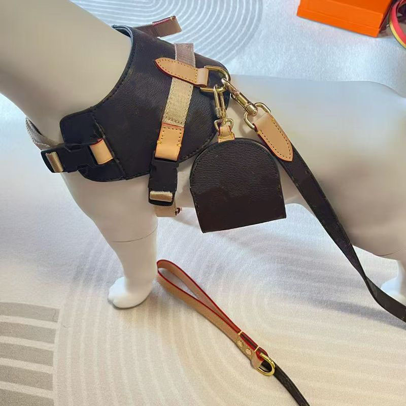 Designer Dog Harness Leash and Dog Bags Holder No-Pull Pet Vest No Choke Adjustable for Easy Walking and Training for Small Medium Dogs Luxury Dog Bir