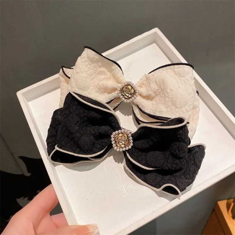 Elegant Fabric Bowknot Pearl Hair Clip Spring Clamp for Girls Trendy Headpiece Hairpins Headdress Korean Hair Accessories Y251213