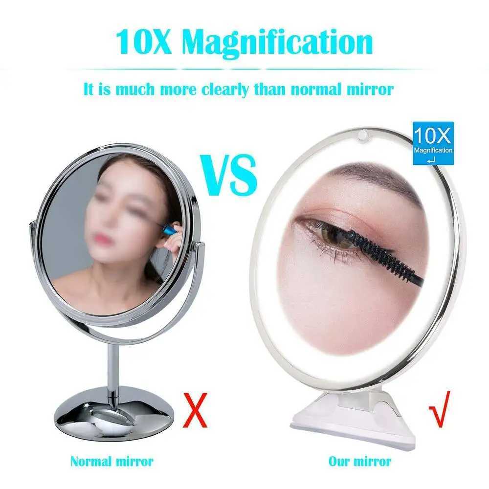 10x Magnifying Makeup Mirror With Led Light 360 Degree Rotating Cosmetic Vanity Makeup Mirror Suction Cup Bathroom Shower MirrorT251213