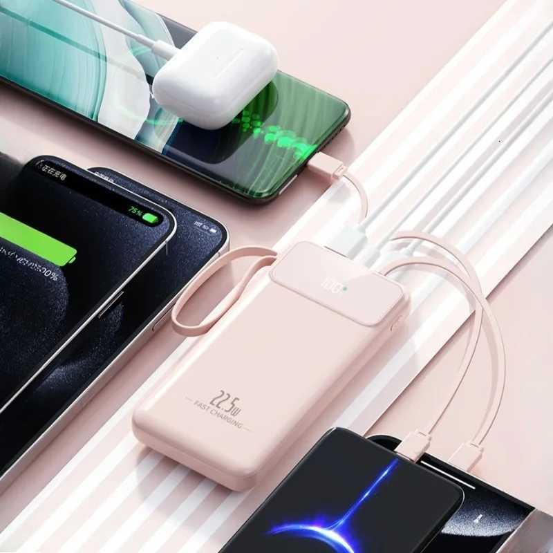 Certified Fast Charging Power Bank with Built-in Cable Digital Display Slim 10000mAh 20000mAh Portable Charger H251213
