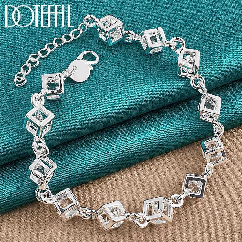DOTEFFIL 925 Sterling Silver Square AAA Zircon Chain For Women Wedding Engagement Party Fashion Jewelry M251213