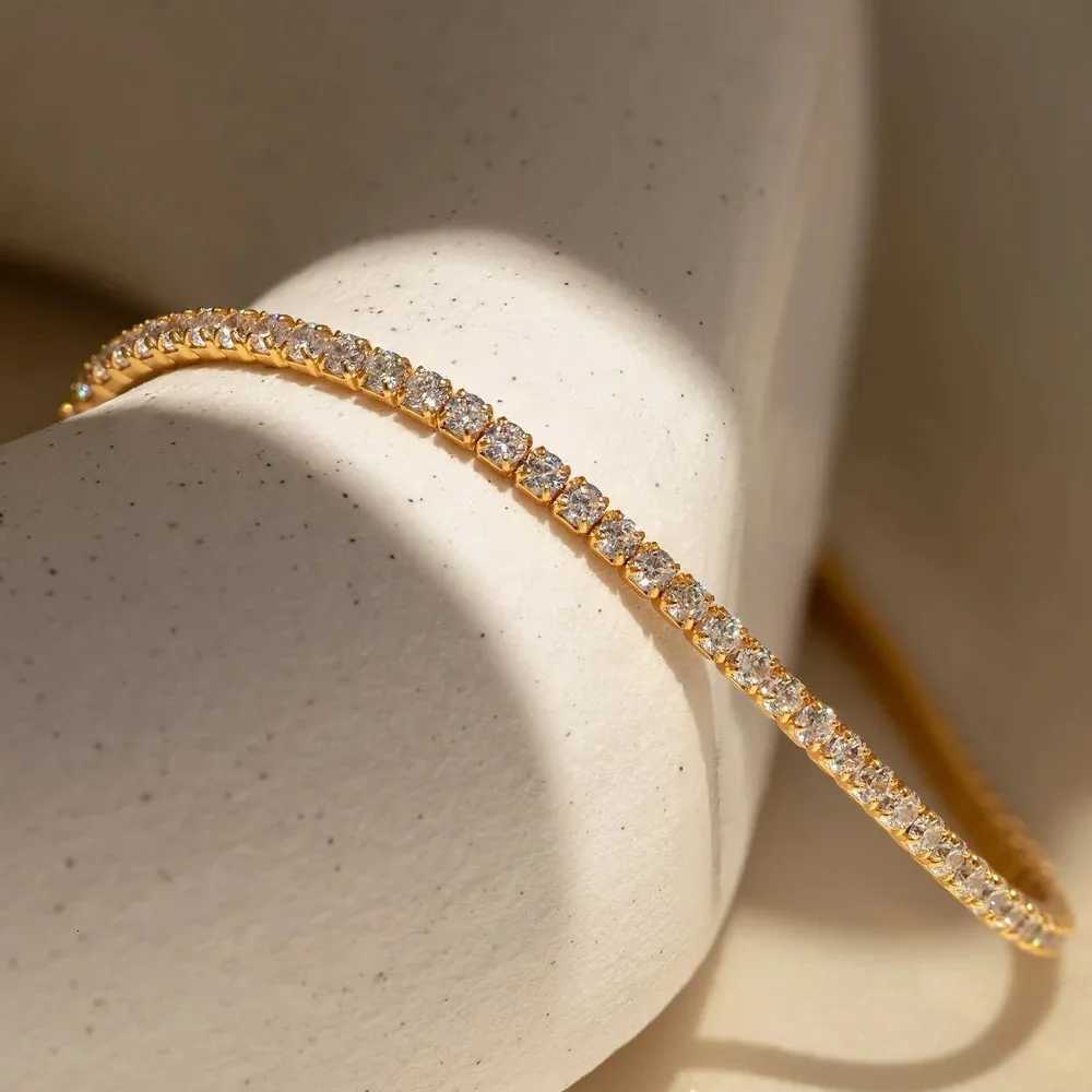 18K Gold Plated Tennis Stainless Steel Micro Setting Crystal Chain for Women M251213