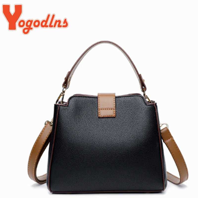 Yogodlns Luxury Splicing Handbag For Women PU Leather Bucket Shuolder Bag Fashion Handle Bag Brand Shopping Mommy Crossbody BagT251213