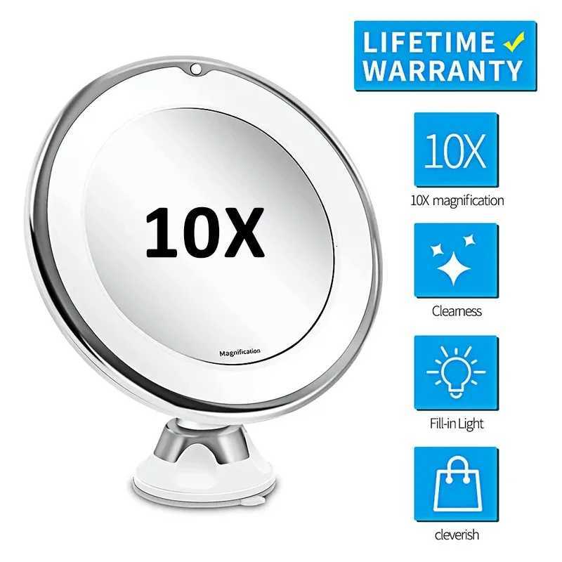 10x Magnifying Vanity Mirror with Lights Touch Screen LED Lighting Dressing Makeup Lamp Bottom Sucker Flexible Portable DesignT251213