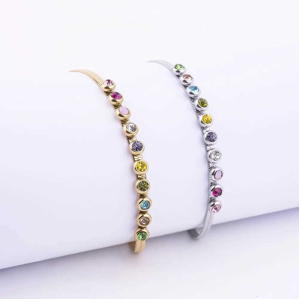 18K Gold Plated Stainless Steel Multi Color Zircon Herringbone Chain for Women M251213