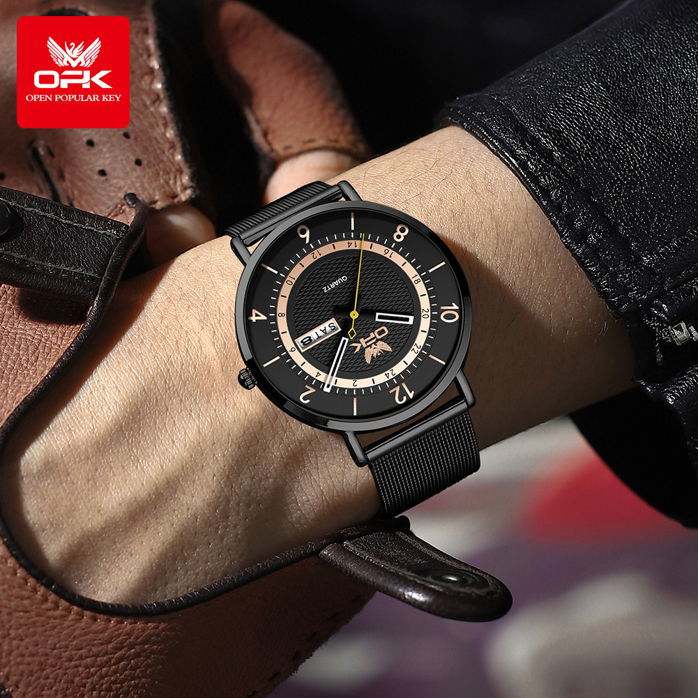 OPK Designer Men's Watch: Casual, Fashionable, Simple And Versatile Luxury Outdoor Sports Wristwatch With Mesh Strap And Waterproof Quartz Men's Watch
