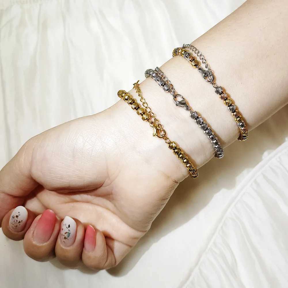 Gold Plated Metal Beaded for WomenAdjustable Stainless Steel Embossing Bead ChainChic Female Jewelry Gifts M251213