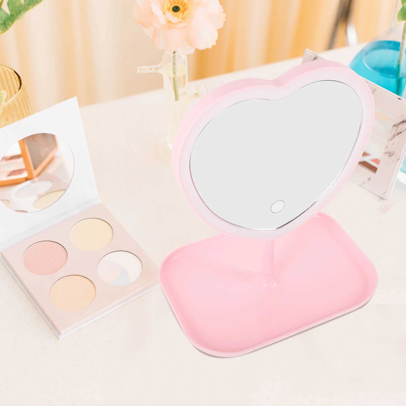 USB Rechargeable LED Heart Shape Makeup Mirror Desktop Lighted Vanity Mirror Portable Compact Durable High DefinitionT251213