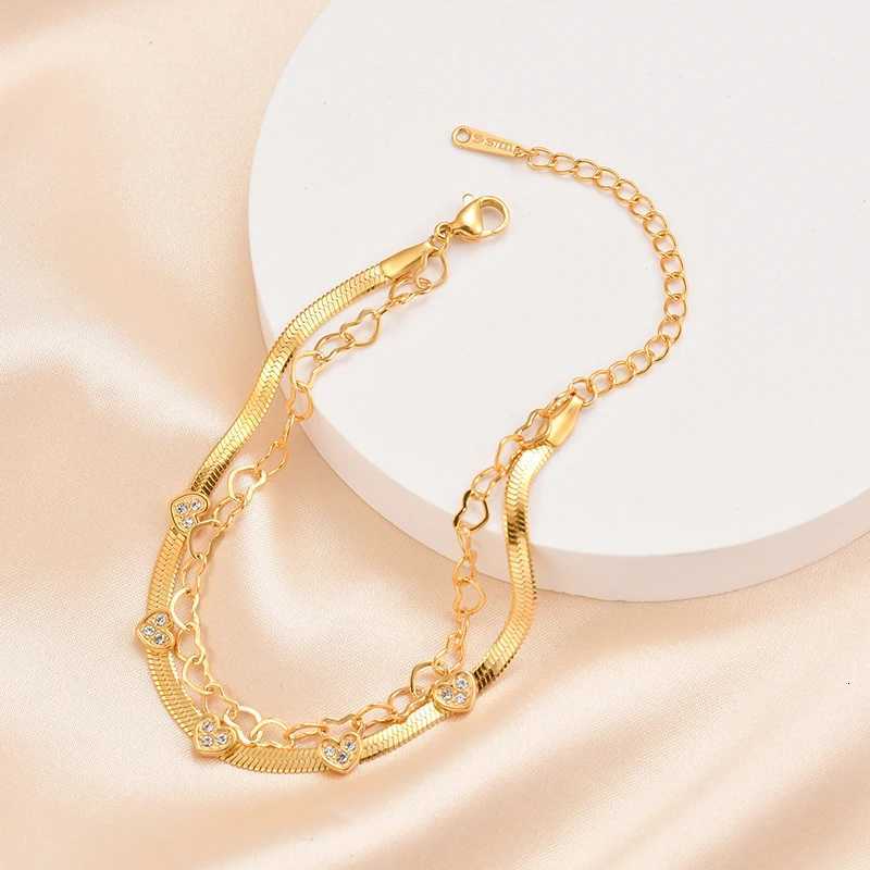 Vintage Stainless Steel Blade Chain s Fashion Cubic Zirconia Double Layer Heart Chain s Women Jewelry M251213