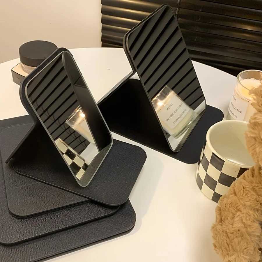 Portable Folding Makeup Mirror with FrameVisually Appealing Black Desktop Vanity Mirror for Dorm Office or Home UseT251213