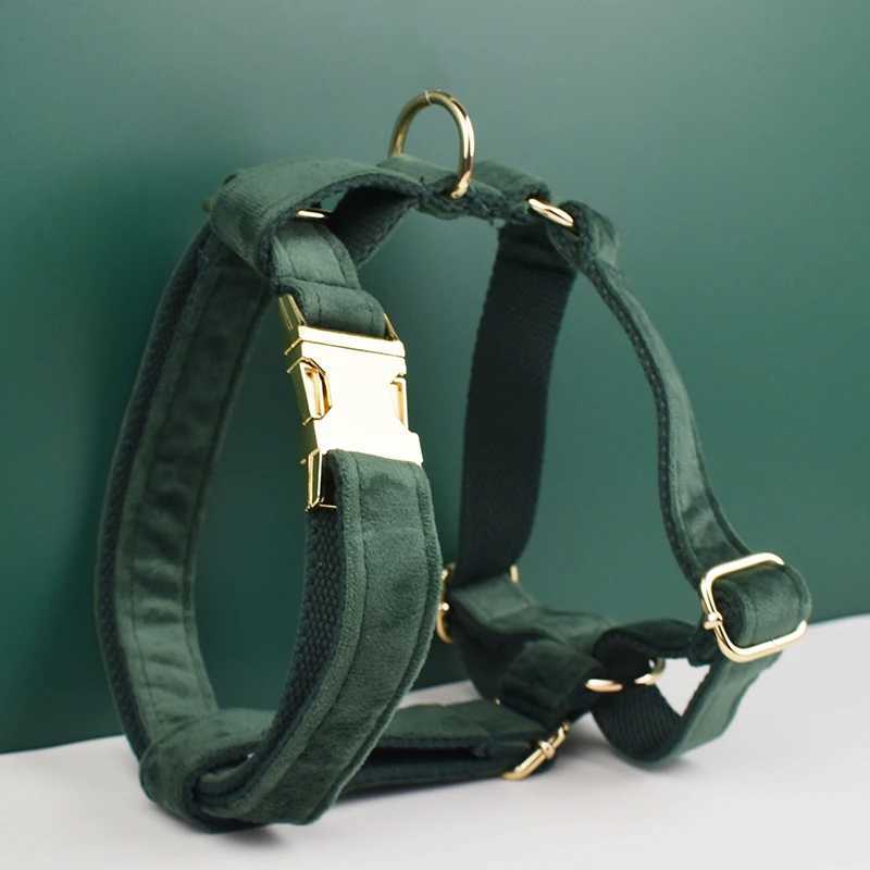 Personalized Velvet Dog Collar Harness Leash Set Custom Dog Collars Luxury Dog Collar Leashes Harness Bow Velvet10 M251213