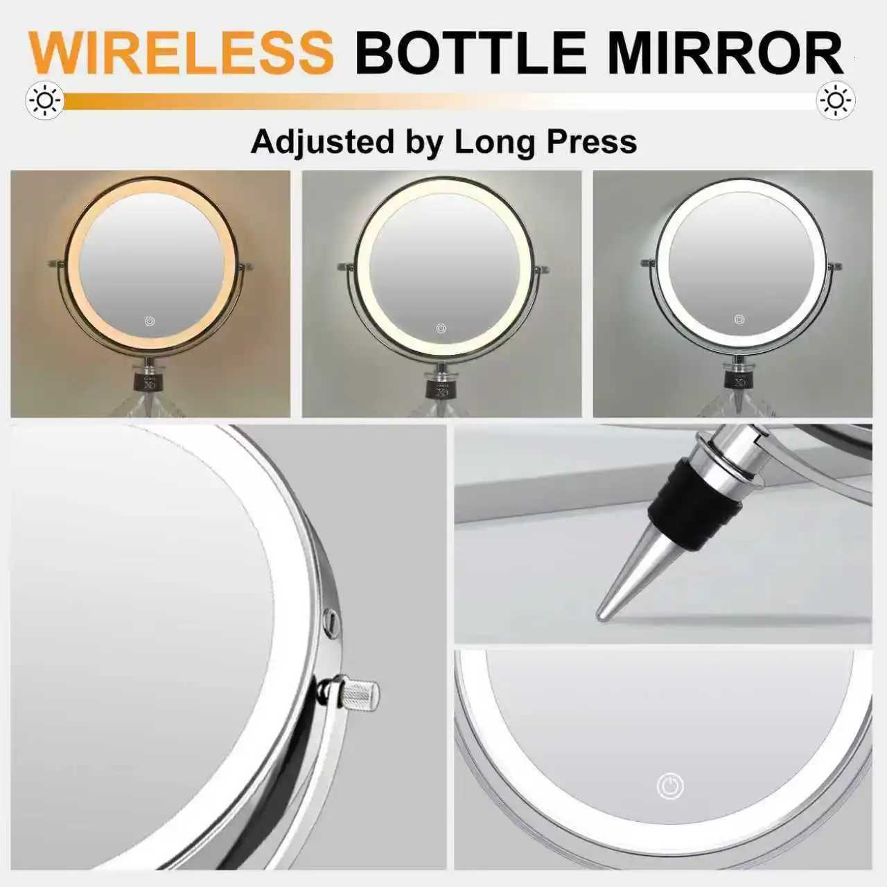 Chrome Wine Bottle Mirror 360Rotating10x Magnifying Makeup Mirror Adjustable Dimming Vanity Cosmetic Mirrors with LightT251213