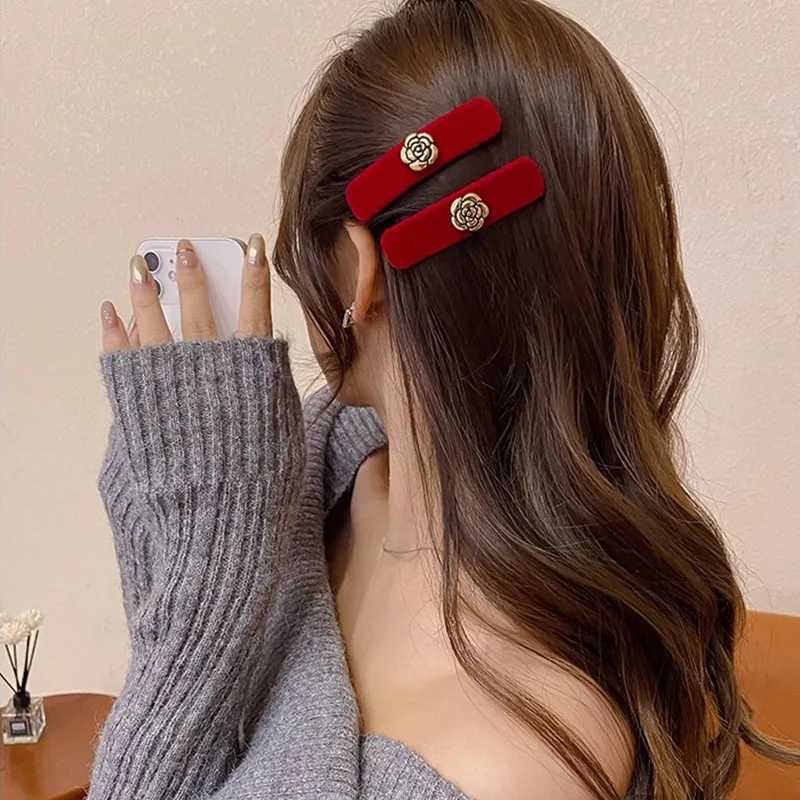 Vintage Gold Camellia Black Colour Velvet Hair Claw Clips Women Fashion BB Clips Hairpin Bangs Clip Girls Hair Accessories Gifts Y251213