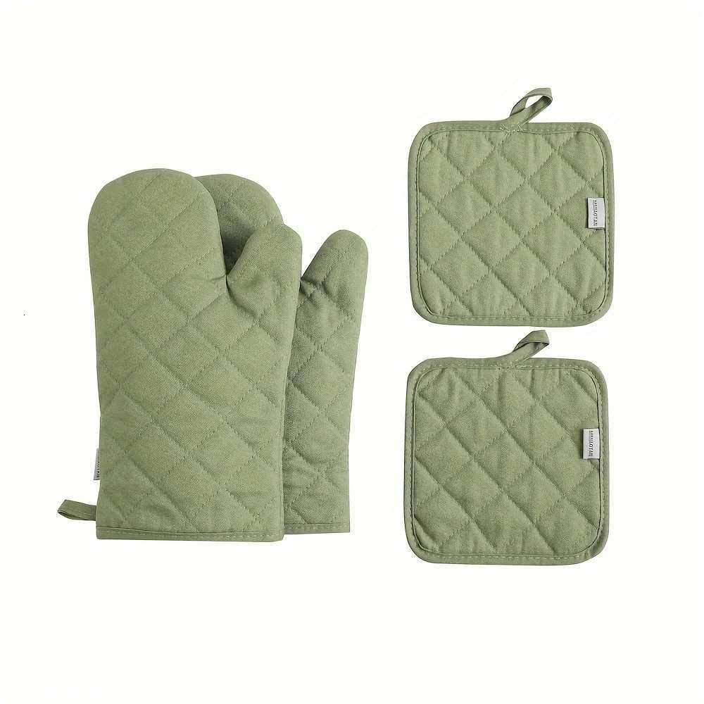 Heat-Resistant Gloves Pot Holders Set 500F Super Thick Oven Mitts Insation Mat 33cm Gray H251212