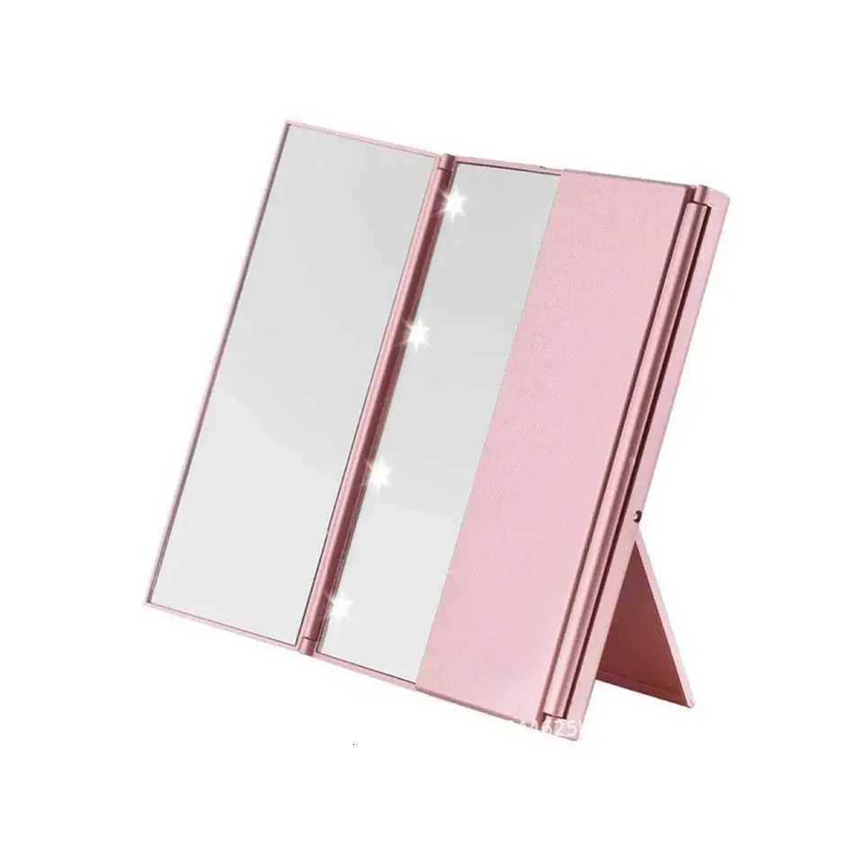 Folding Portable 3 Way Makeup Mirror with Light Folding Design LED Travel Vanity Cosmetic Mirror with Adjustable Stand for GiftsT251213