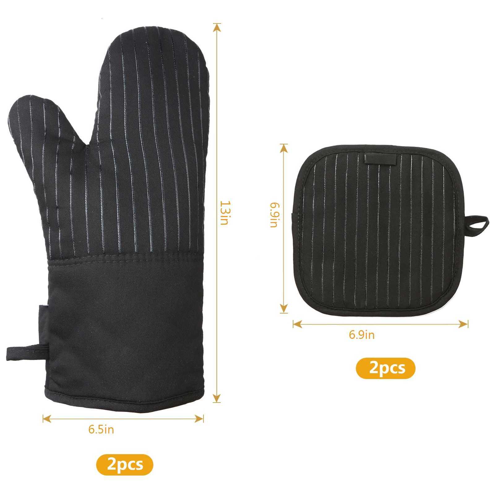 Aoresac Cotton Silicone Oven Mitts Heat Resistant Non-Slip Barbecue Gloves Kitchen Oven Gloves Potholders 1 Pair Oven Mitts 2 Po H251212