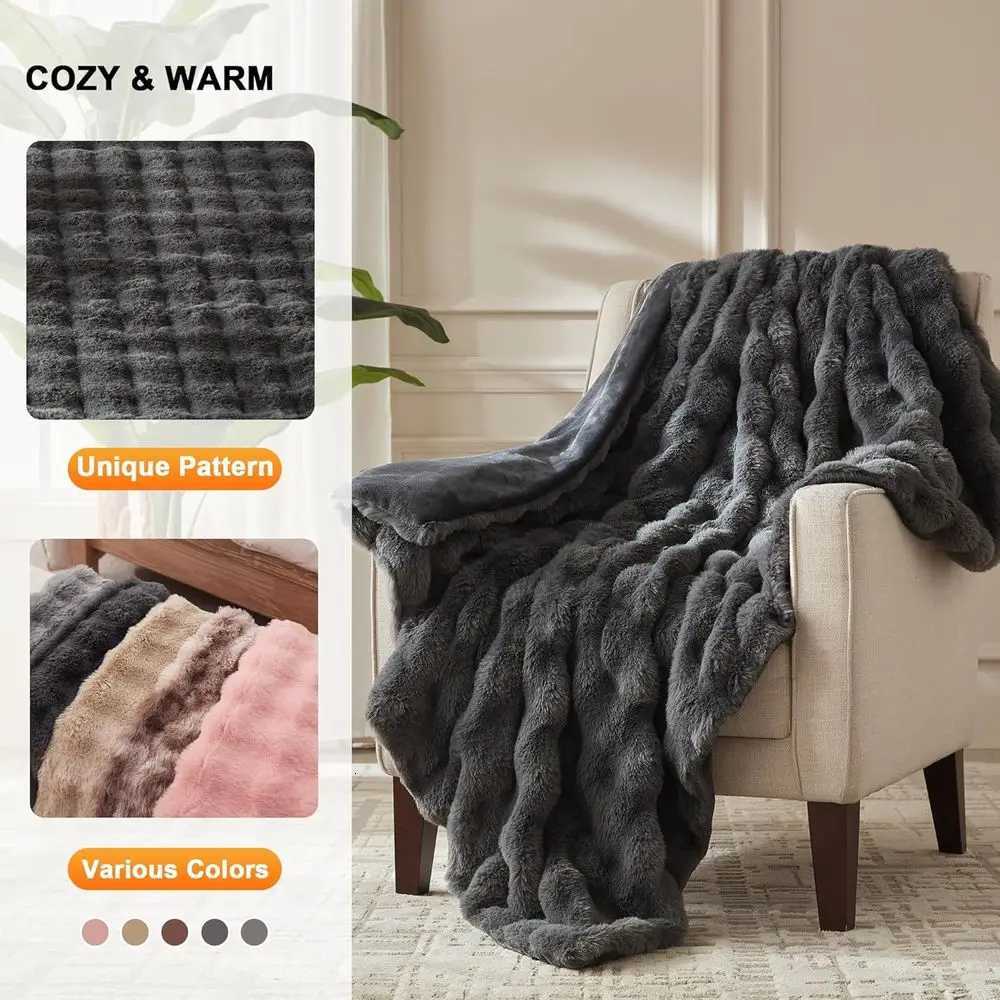 Twin Size Plush Faux Fur Electric Blanket with 6 Heat Levels 10-Hour Auto-Off Machine Washable 62x84 Dark Grey Y251212