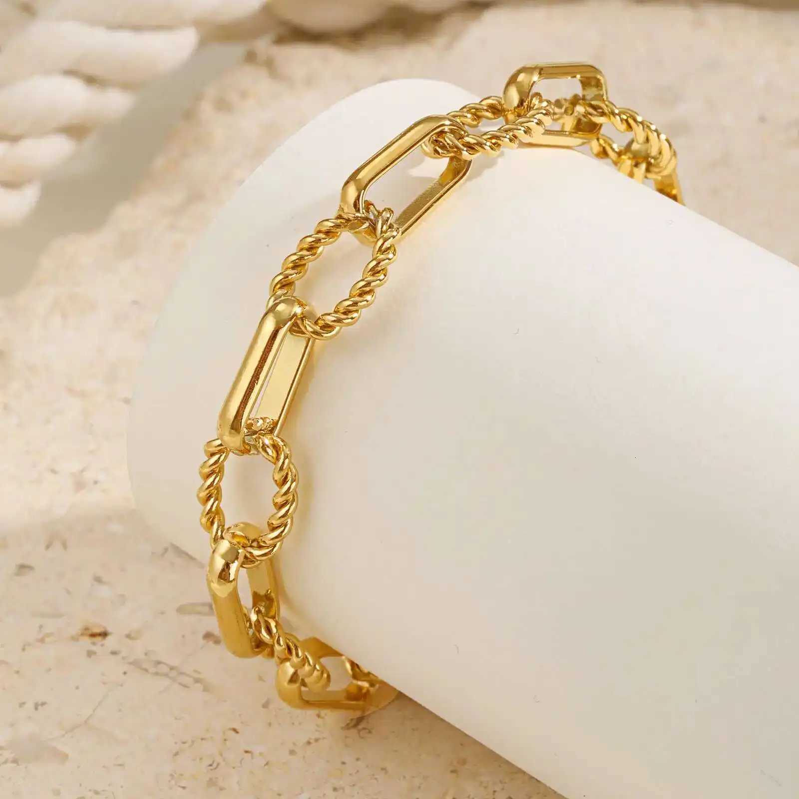 Prjewel Stainless Steel Handmade Chain s Gold Color Thick Oval Twist For Women Trendy Jewelry Mothers Day Gift M251213