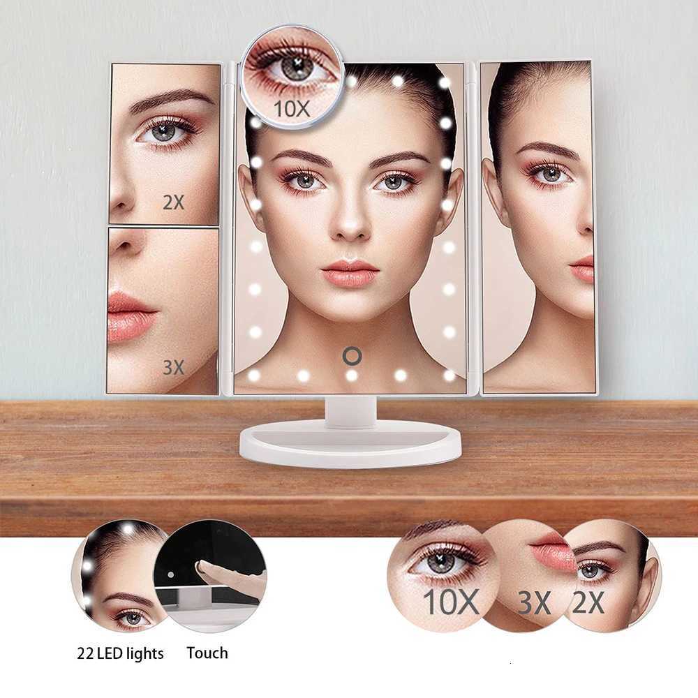 22 LED Light Makeup Mirror 2/3X Magnifying 3 Folding Cosmetic Mirrors Touch Screen Control Dressing Desktop Beauty Vanity MirrorT251213