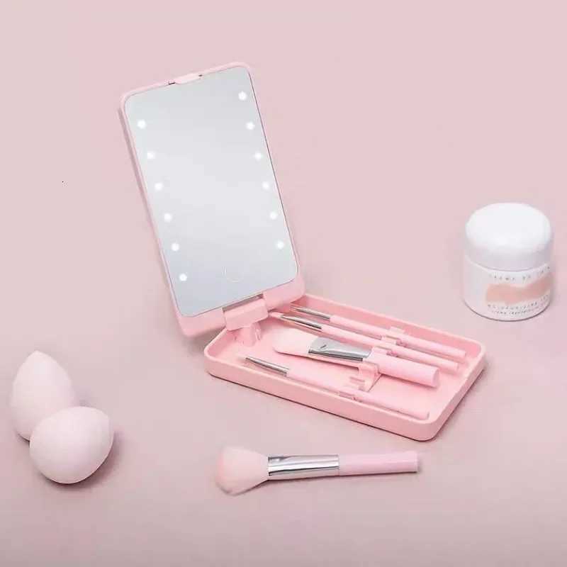 Rotatable LED Makeup Mirror Travel 5Pcs Makeup Brush USB Rechargeable with LED Mirror Case Adjustable Makeup Brush OrganizerT251213