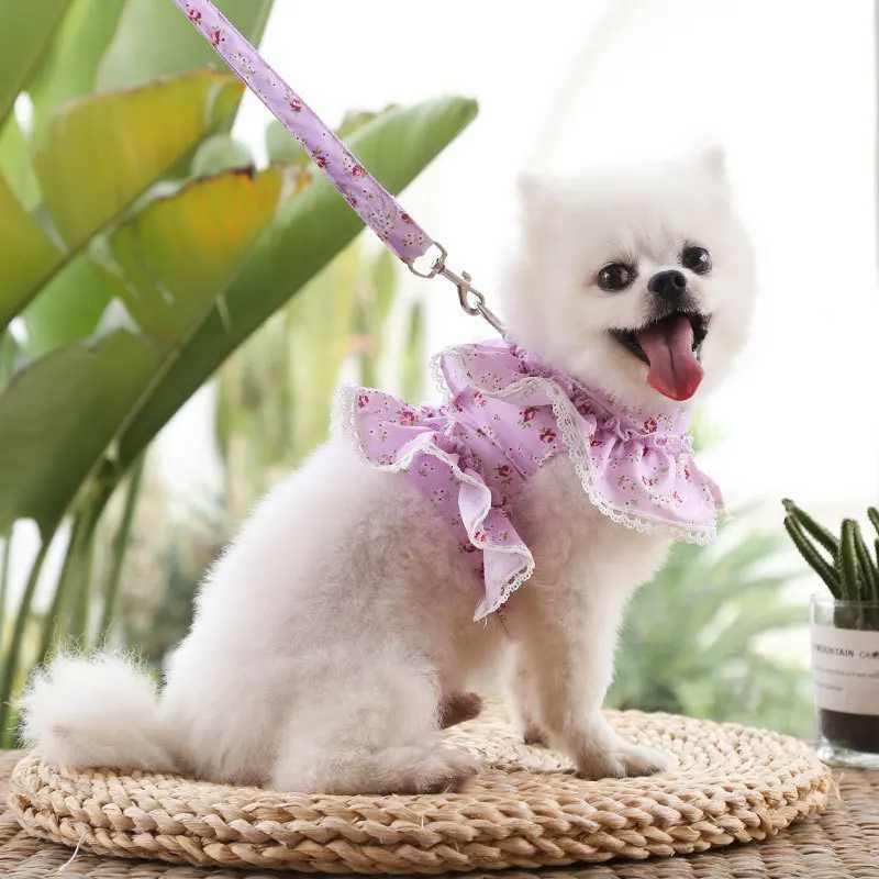 Dog Harness Dresses for Small Dogs Cute Floral Puppy Dress Leash Girl Bow Puppy Princess Dress with D-Ring Soft Mesh Pet Dress M251213
