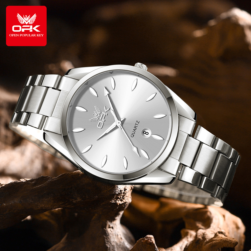 OPK Designer Men's Watches: Luxurious And Simple Outdoor Sports Wristwatches, Steel Band Single Date Casual Quartz Watches, Luminous And Waterproof Men's Watches