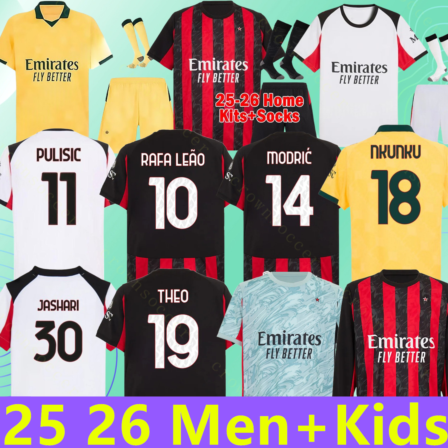 2025 2026 maglia Kit Rafa Leao Modrie Gimenez RICCI FOFANA Soccer Jerseys PULISIC NKUNKU JASHARI THEO J0A0 FELIX Loftus-Cheek football Shirt Men kids kit sets uniform