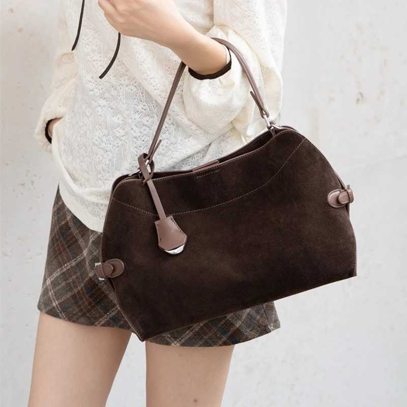 Hifashion Vintage Suede Genuine Leather Tote Handbags For Women 2025 Luxury Designer Shell Office Ladies Shoulder Crossbody BagsT251213