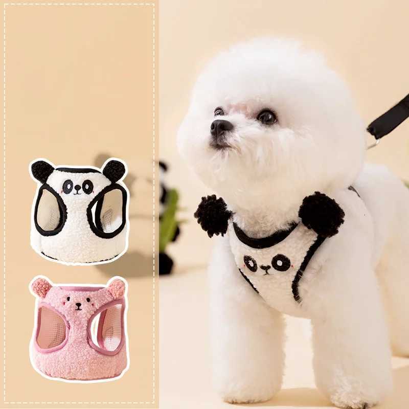 Puppy Cute Animal Plush Panda Dog Harness and leash Collar Set and Medium-sized Dog Teddy Outdoor Vest-Style Harness Dog Leash M251213