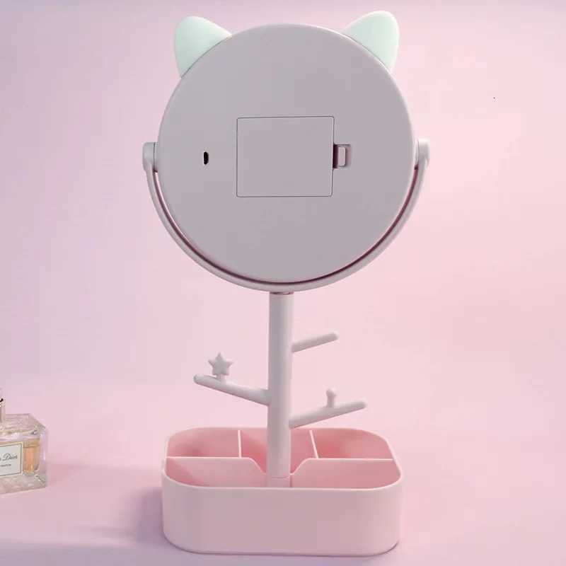 Ears LED Makeup Mirror With Light Lamp With Storage Desktop Rotating Cosmetic Mirror Light Adjustable Dimming USB Vanity MirrorT251213