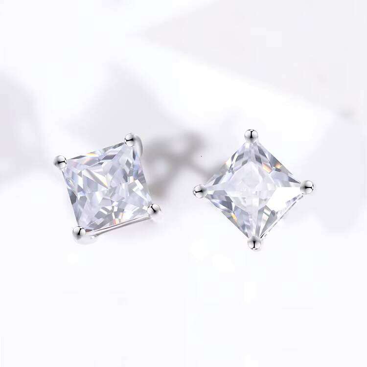Starlight Pass Diamond Tester 925 Sterling Silver Princess Cut Square Men's VVS Silicon Stone Stud Earrings