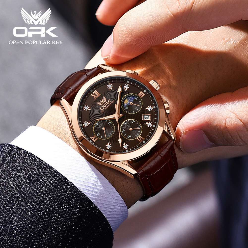 OPK Designs A Fashionable And Luxurious Outdoor Sports Watch, A Multi-functional Three-eye Six-hand Chronograph, Waterproof And Luminous Men's Wr
