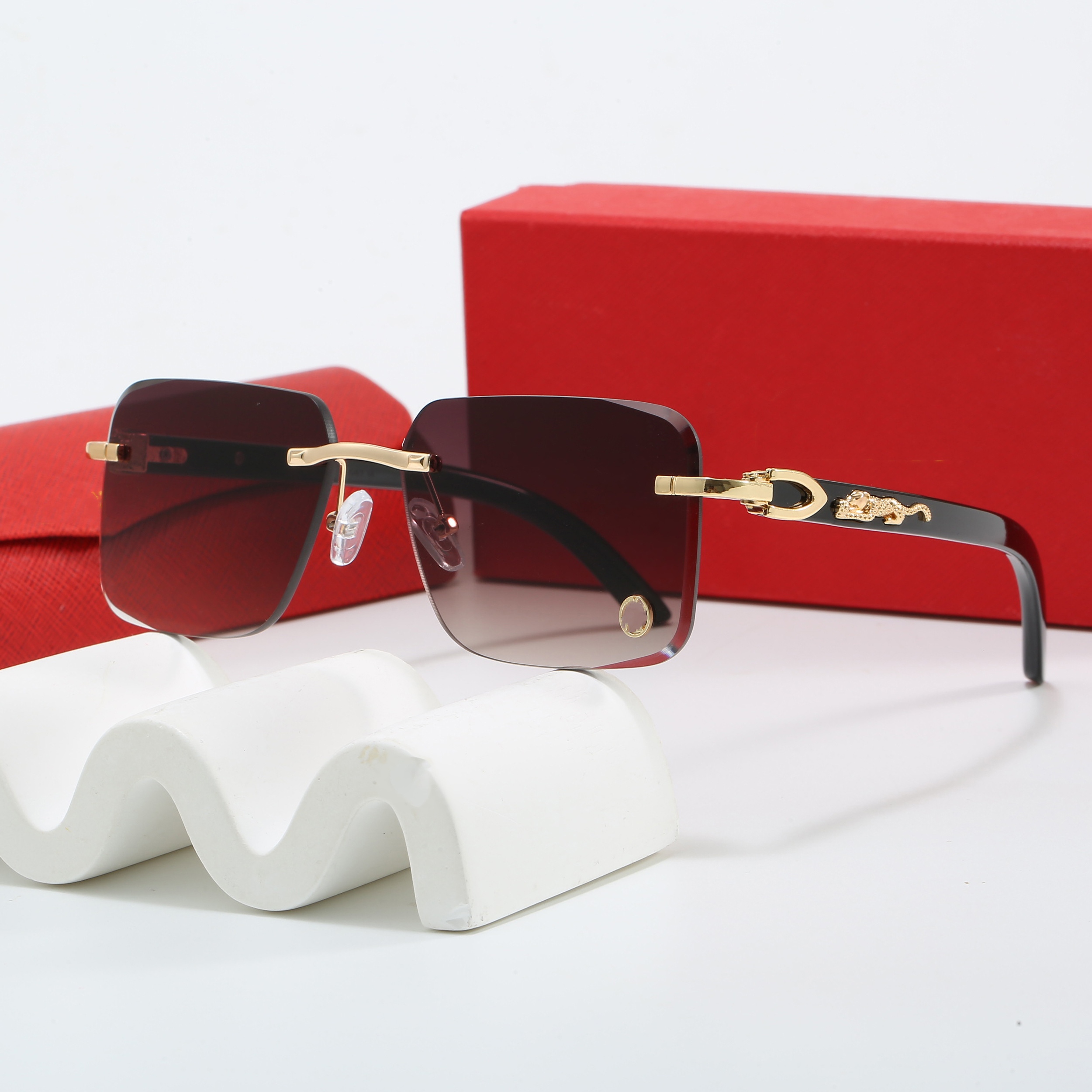 Designer Sunglasses for Men Women Frameless Metal Square Optical Frames Black, Grey, Blue, Transparent Lenses - Gold and Silver Sports Sun Eyewear Y26