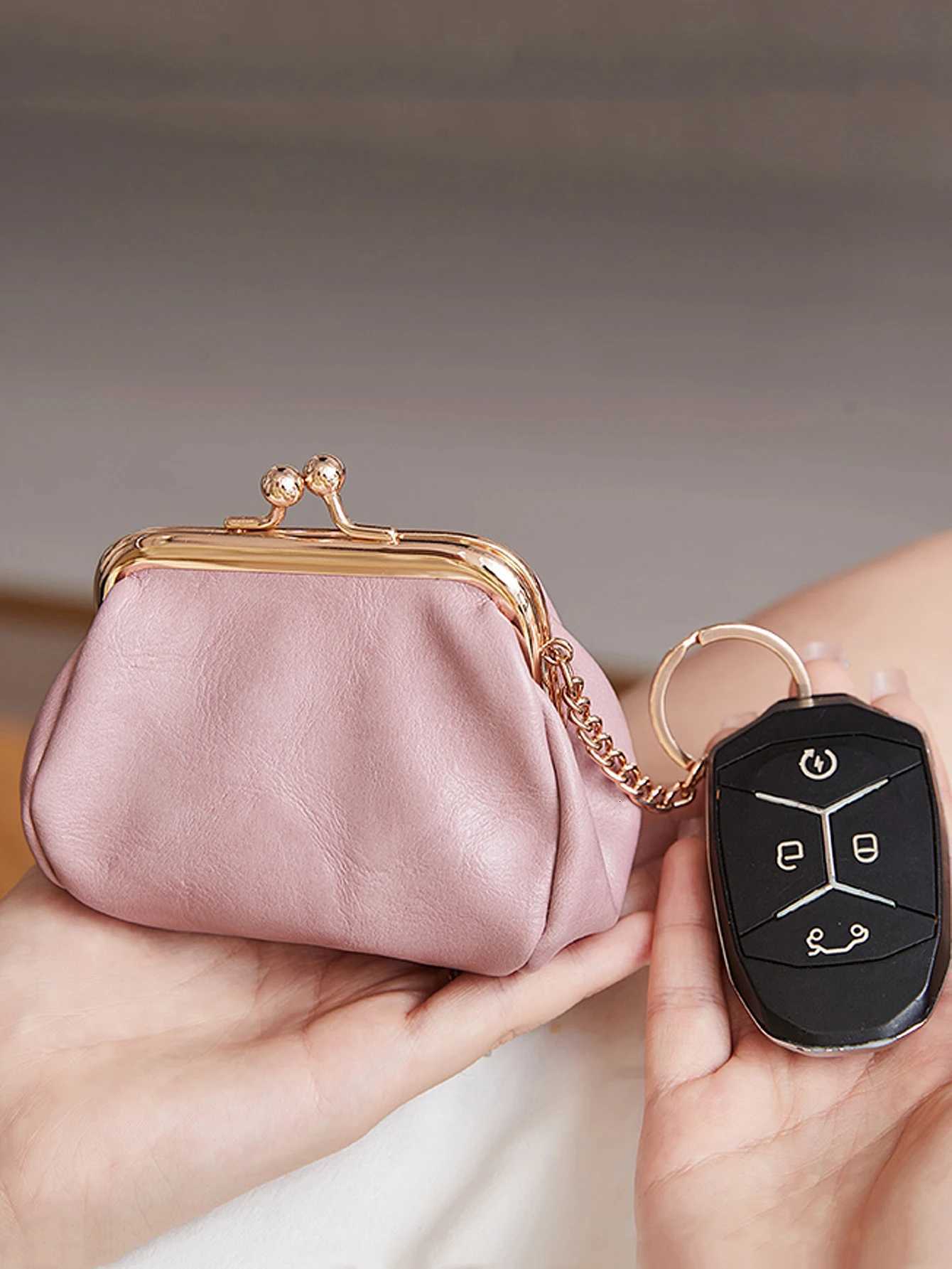 mini cpact and cute coin purse fiable lock small wallet wens solid color PU leather coin bag with keychain Y251213