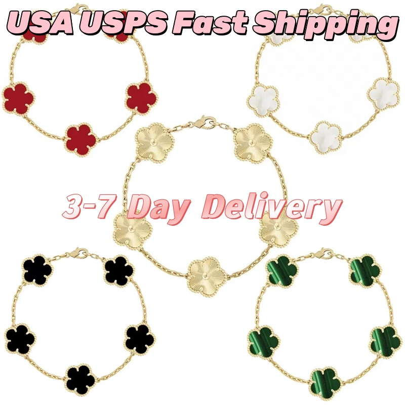 Designer Bracelet 4/Four Leaf Clover bracelets womens luxury jewelry bracelets Plated Gold Bracelet Red Green White Shell Agate Charm Jewlery fast delivery