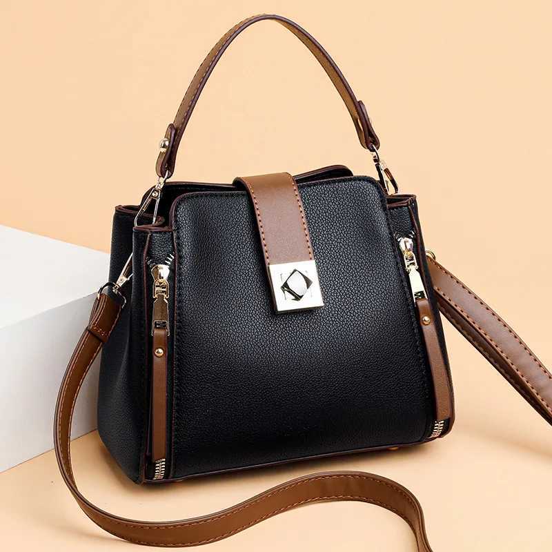 Yogodlns Luxury Splicing Handbag For Women PU Leather Bucket Shuolder Bag Fashion Handle Bag Brand Shopping Mommy Crossbody BagT251213