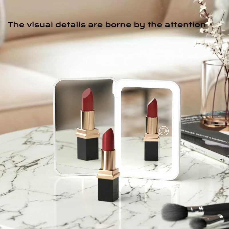 Compact Mini Gift Vanity Folding Cosmetic Mirror with Lights Portable Hand Held Small Pocket Travel Makeup Mirror 2X magnifyingT251213