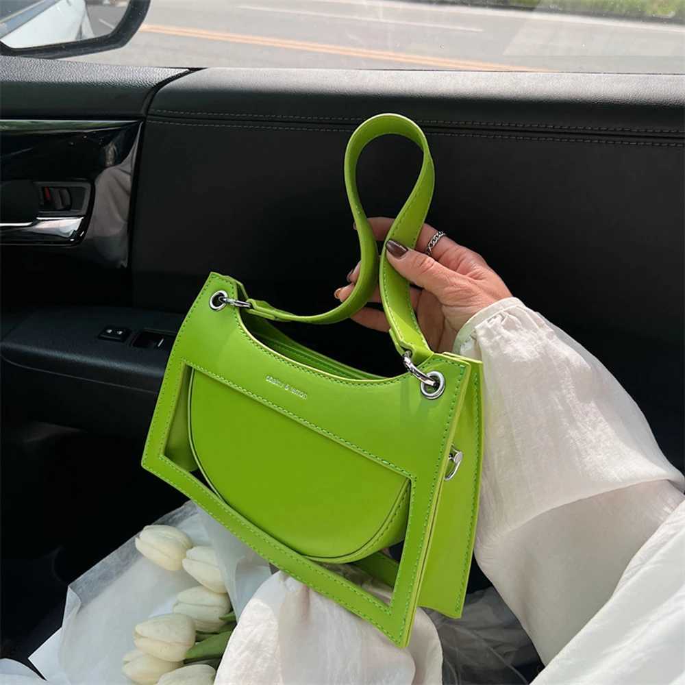 Bright Orange Green Casual Crossbody Bag Cut-out Shoulder Purse With Chain Women Underarm Bag Creative Design Crossbody PackT251213