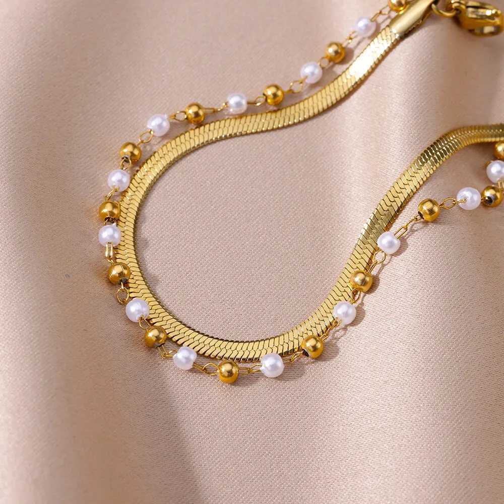 Imitation Pearls Anklets for Women Boho Stainless Steel Anklet Summer Leg Chain Beach Accessories Jewelry M251213