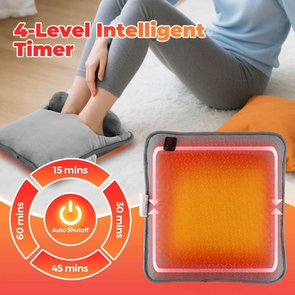 Heating Foot Warmer Massage Pad Super Soft Plush Electric Foot Warming Device for Winter Timing Home Office 4 Levels Temperature Y251212