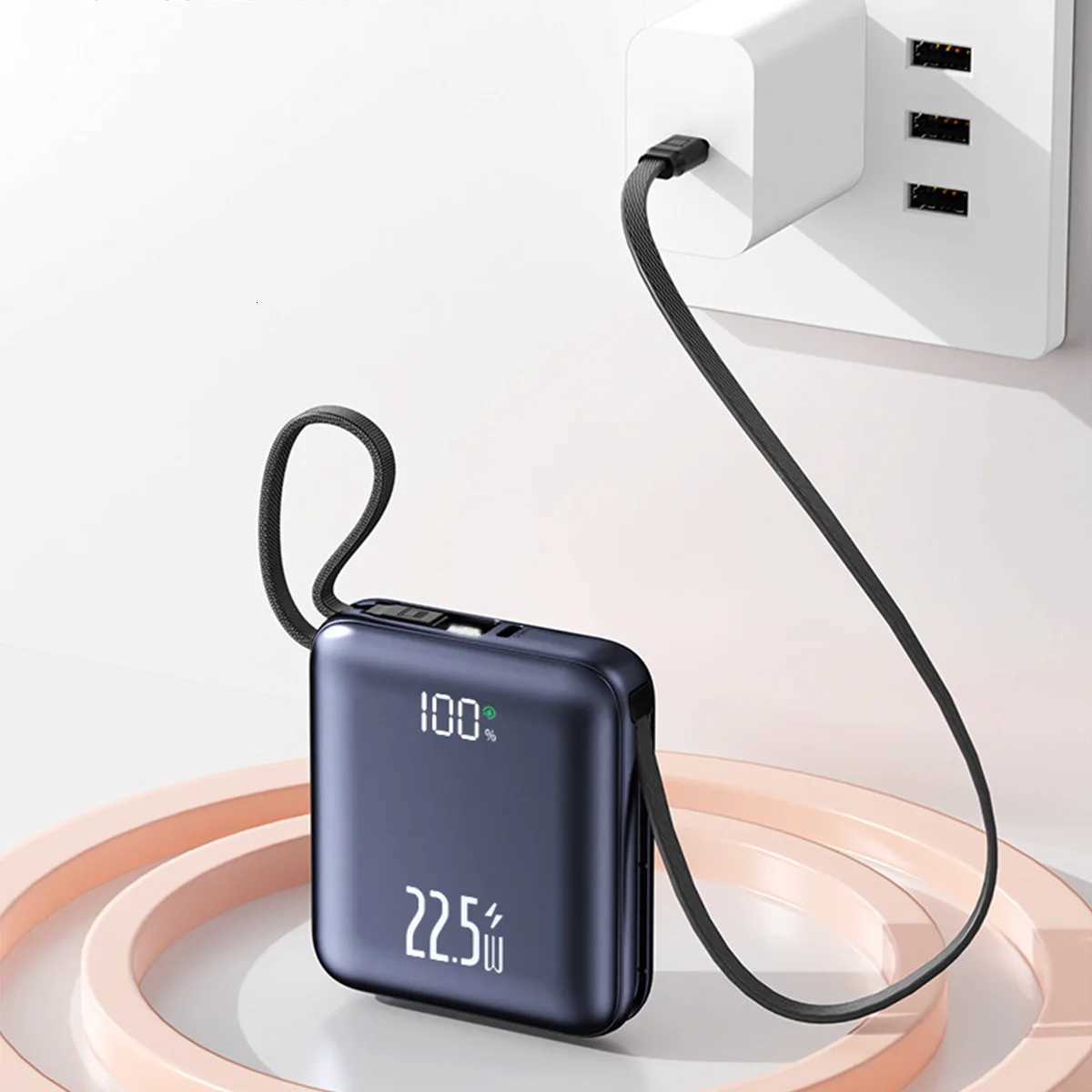 20000mAh Mini Cute Power Bank with Built-in Cable and 225W Fast Charging Battery Pack for IPhone H251213