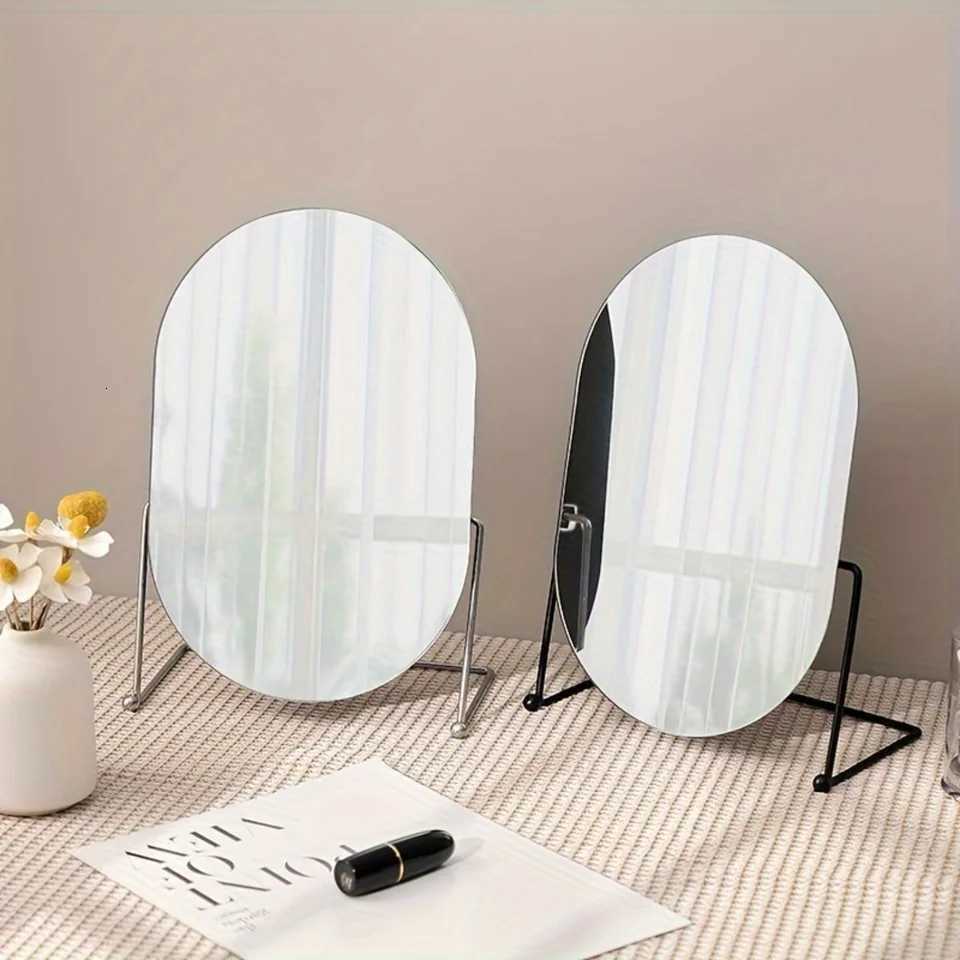 1pc Modern Style Desktop Dressing Mirror Swivel Vanity Mirror Standing Cosmetic Mirror Oval Makeup Mirror For Counter BedT251213