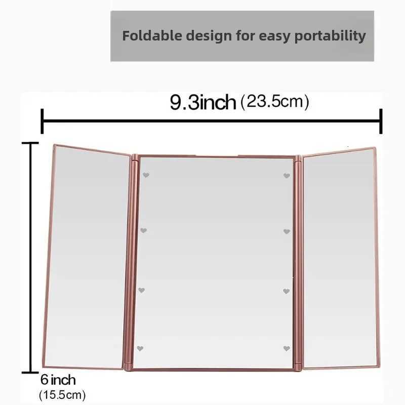 Triple Told Folding Makeup Mirror LED Lampstand Vanity Mirror Supports Dry Battery Charging Square Adjustable Angles MirrorT251213