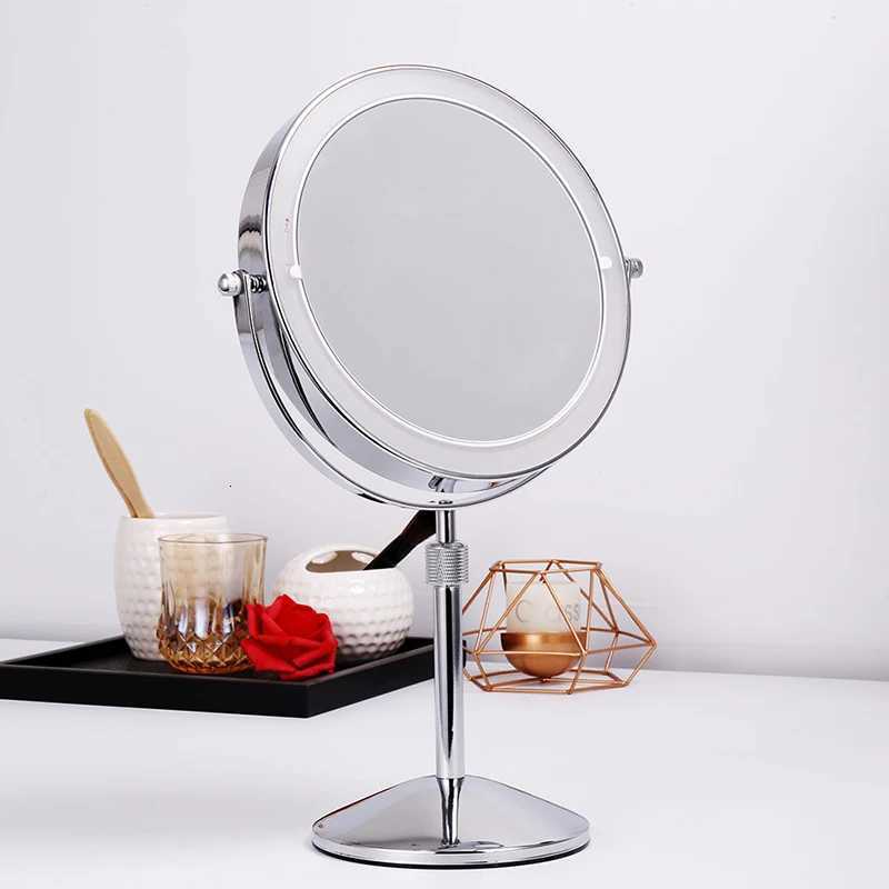 8 inch Bedroom or Bathroom table Lifting Makeup Mirror 3X 5X 10X Magnifying Double Mirror with LED Light Rotate 360 degrees MirT251213