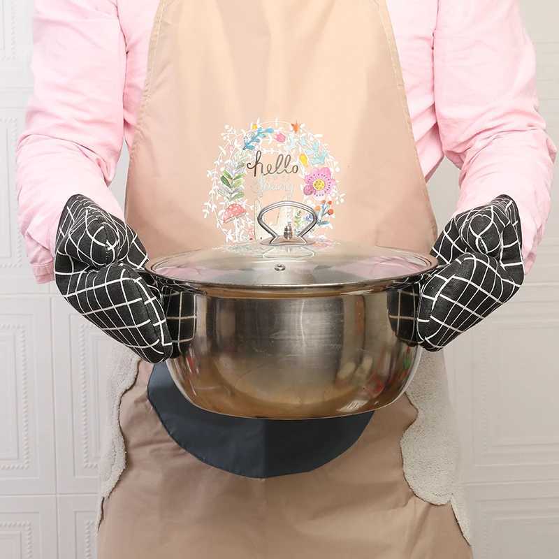 2PCS high-temperature resistant oven gloves anti scalding anti slip thicke cotton and linen insation gloves household m H251212