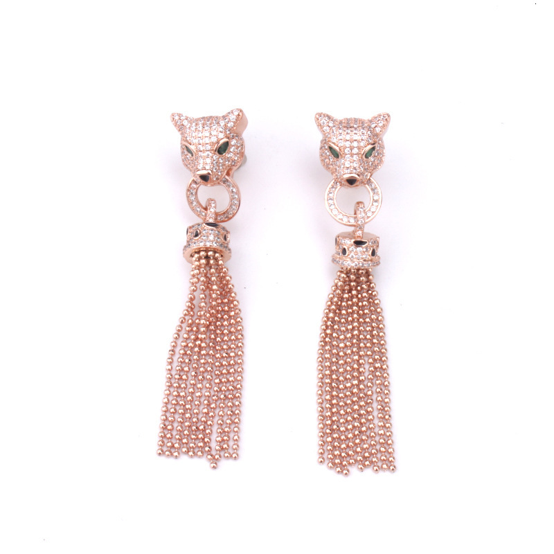 European and American Style Elegant Luxury Gold Leopard Tassel Earrings Fashionable and Graceful Leopard Head Necklace Women's Jewelry Set