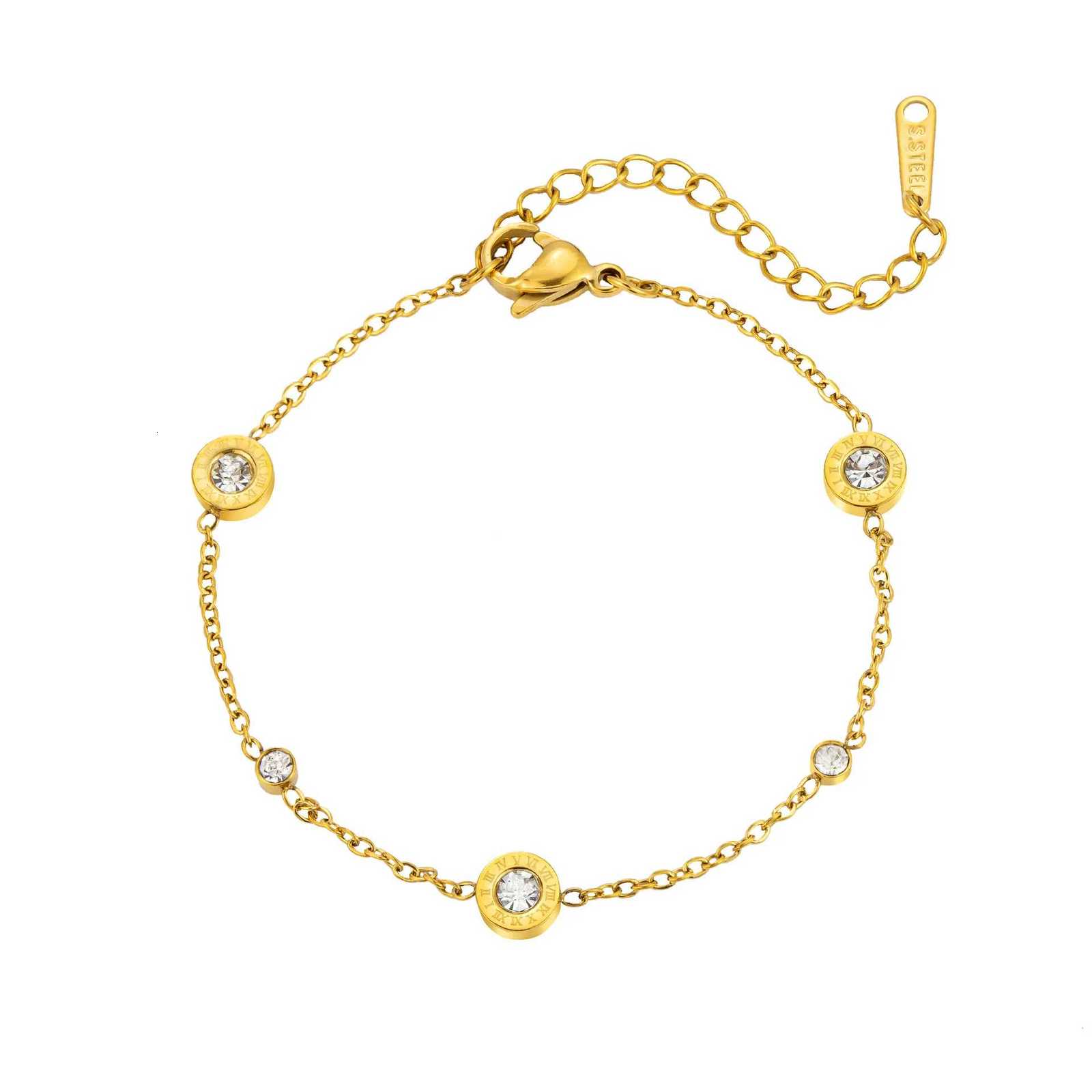 Luxury Gold Plated Stainless Steel Dazzling Zircon for Women Girls Roman Number Design Fashion Charm Party Jewelry Gift M251213