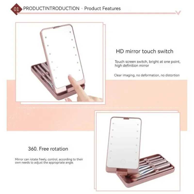 Rotatable LED Makeup Mirror Travel 5Pcs Makeup Brush USB Rechargeable with LED Mirror Case Adjustable Makeup Brush OrganizerT251213
